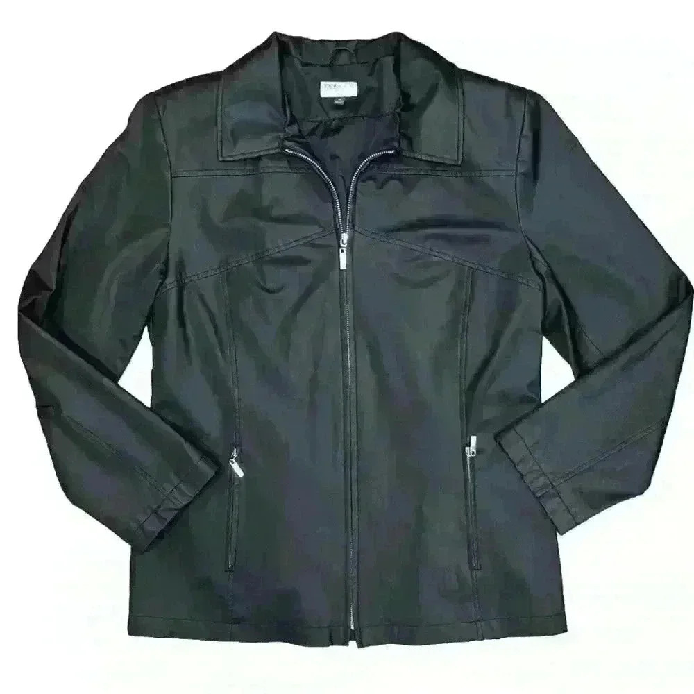 GIACCA A GALLERY COMPANY BLACK JACKET Womens Size M Pockets Zip Coat Fitted Fall